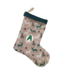 χριστουγεννιάτικη κάλτσα μπεζ με μονόγραμμα ξύλινο στολίδι