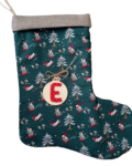 χριστουγεννιάτικη κάλτσα πράσινη, πιγκουίνοι με μονόγραμμα ξύλινο στολίδι