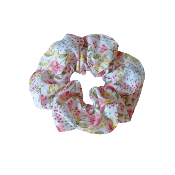 scrunchies-βαμβακερό-λευκό-ροζ-λουλούδια